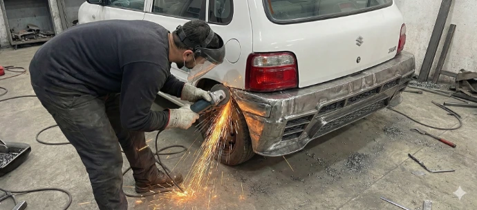 Maruti Zen bumper building plastic damage bumper into iron bumper